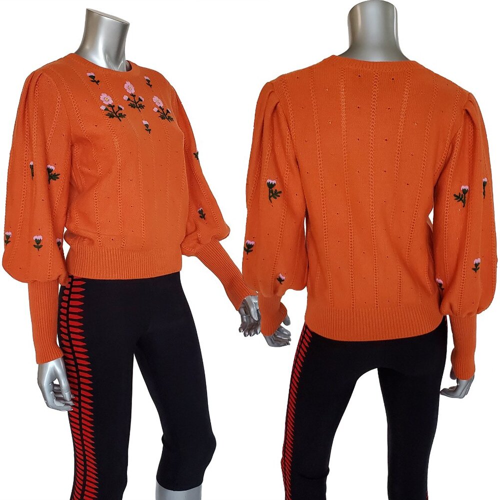 GUCCI SWEATER ORANGE WOOL BLEND FLORAL EMBROIDERED JUMPER sz XS EXTRA SMALL - Picture 7 of 16